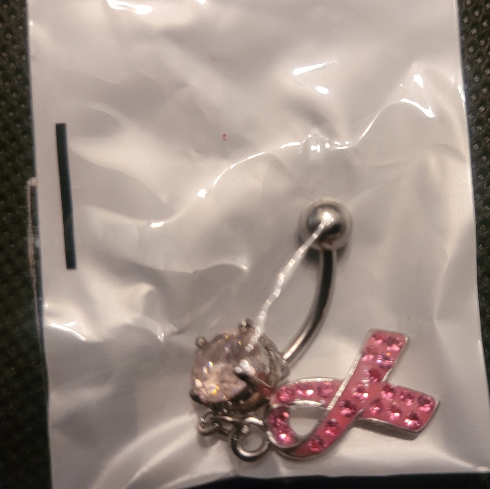 Breast cancer belly ring